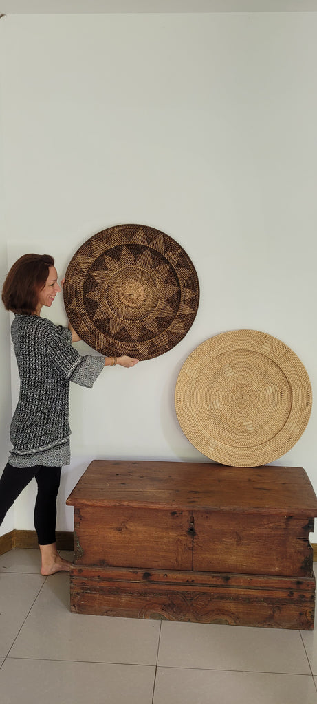 Large Natural Boho Chic &amp; Japandi Black Wall Plate