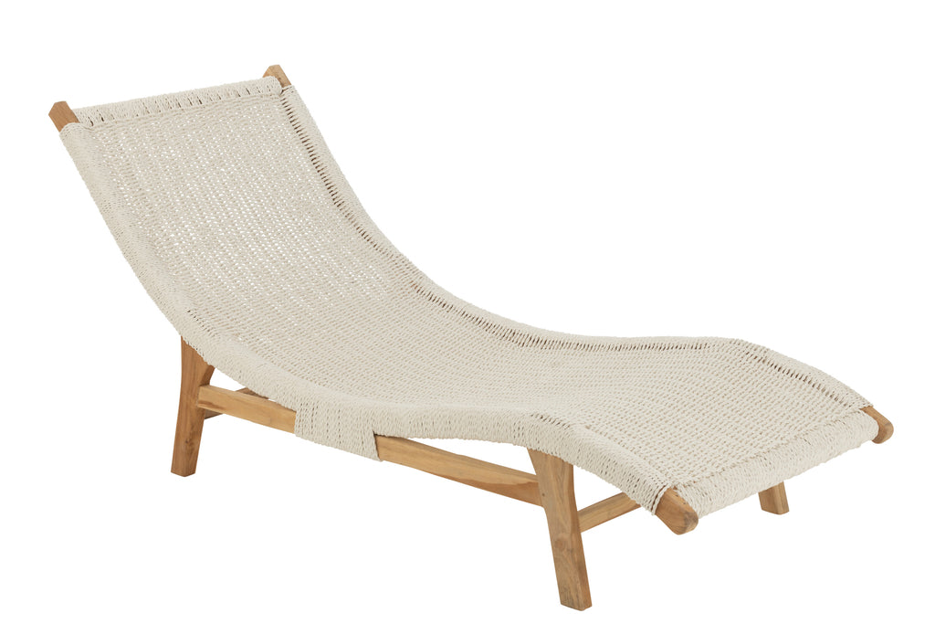 Lounger+Cushion Woven Plastic/Teak White - vivahabitat.com