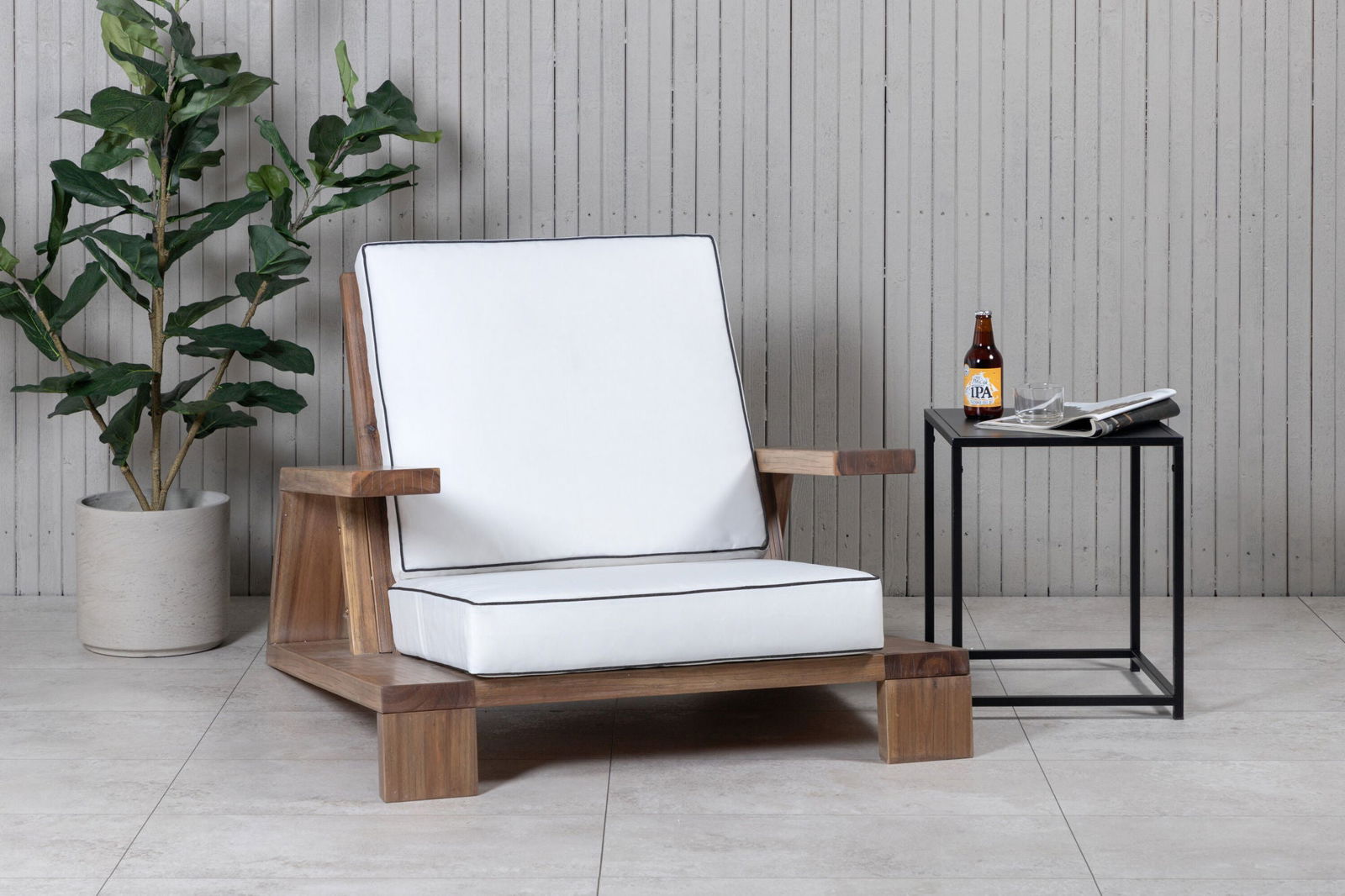 Venture Home Daria lounge chair-acacia wire brushed/off white cushion - vivahabitat.com