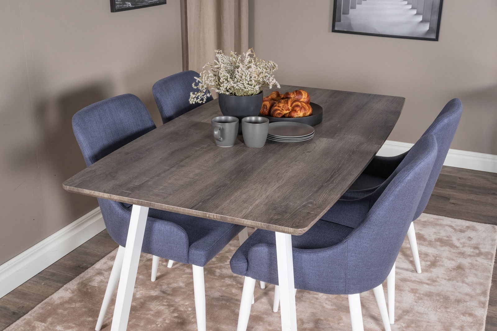 Venture Home Inca Extentiontable - grey "oak" / white Legs+Plaza Dining Chair - White Legs - Blue Fabric_4 - vivahabitat.com