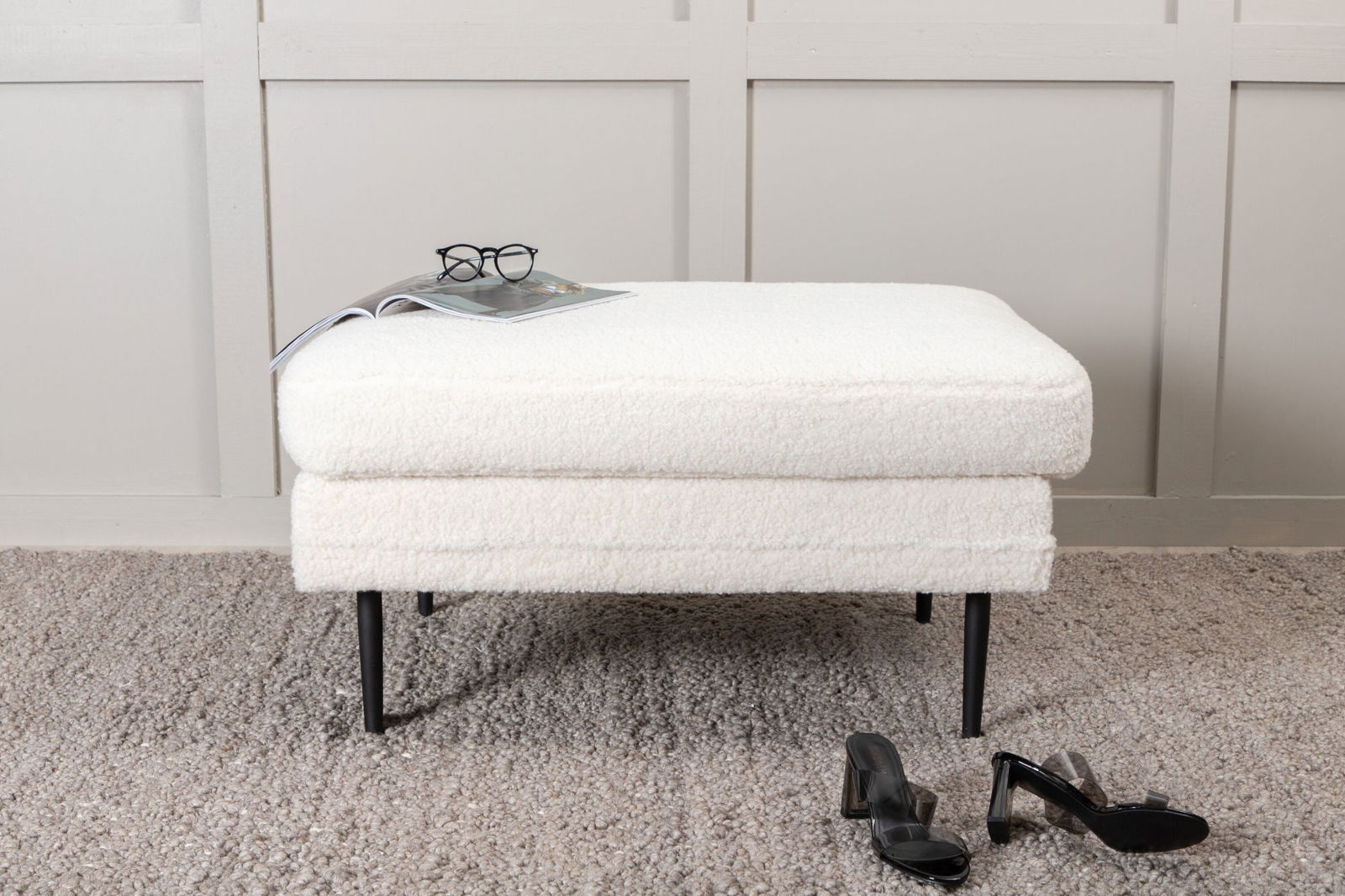 Venture Home Boom Ottoman - Black / white Teddy - vivahabitat.com