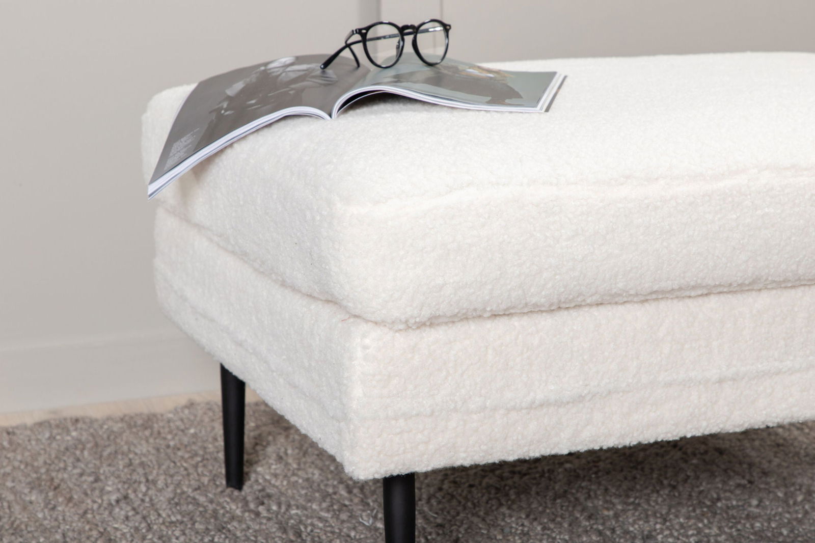 Venture Home Boom Ottoman - Black / white Teddy - vivahabitat.com