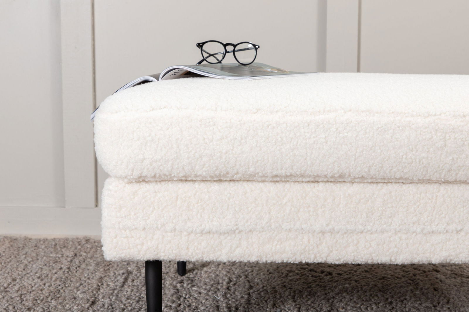 Venture Home Boom Ottoman - Black / white Teddy - vivahabitat.com